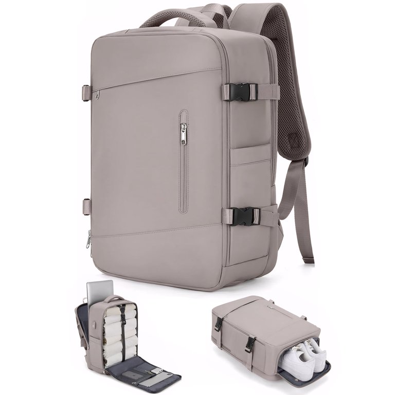 Dakimoe Large Travel Backpack for Adults Carry on Laptop Backpack Flight Approved Waterproof College Bag with USB Charging Port & Shoe Pouch Casual