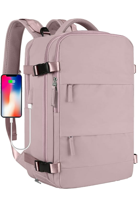 Large Travel Backpack for Women Men Laptop Bag Airline Approved Carry On Backpacks Waterproof Anti Theft Gym Bags Hiking Flight Approved Luggage Casual Daypack, Large, Light Pink
