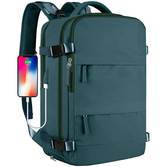 DAKIMOE Large Travel Backpack for Women Men Laptop Bag Airline Approved Carry On Backpacks Waterproof Anti Theft Gym Bags Hiking Flight Approved Luggage Casual Daypack, Large, Peacock Blue