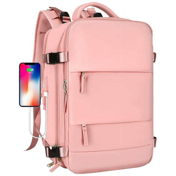 DAKIMOE Large Travel Backpack for Women Men Laptop Bag Airline Approved Carry On Backpacks Waterproof Anti Theft Gym Bags Hiking Flight Approved Luggage Casual Daypack, Standard, Pink