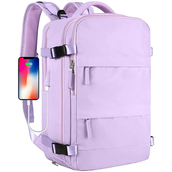 DAKIMOE Large Travel Backpack for Women Men Laptop Bag Airline Approved Carry On Backpacks Waterproof Anti Theft Gym Bags Hiking Flight Approved Luggage Casual Daypack, Large, Purple