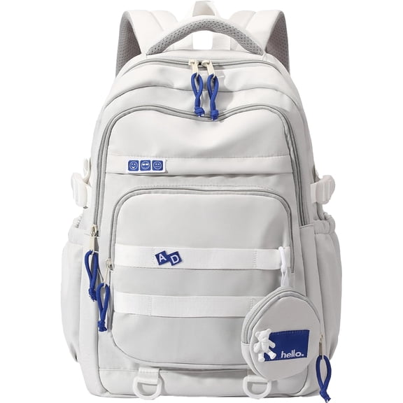 DAKIMOE Large School Backpack for Girls Boys Lightweight Spacious Kids Bookbag with Multiple Pockets for Middle School College, Gray