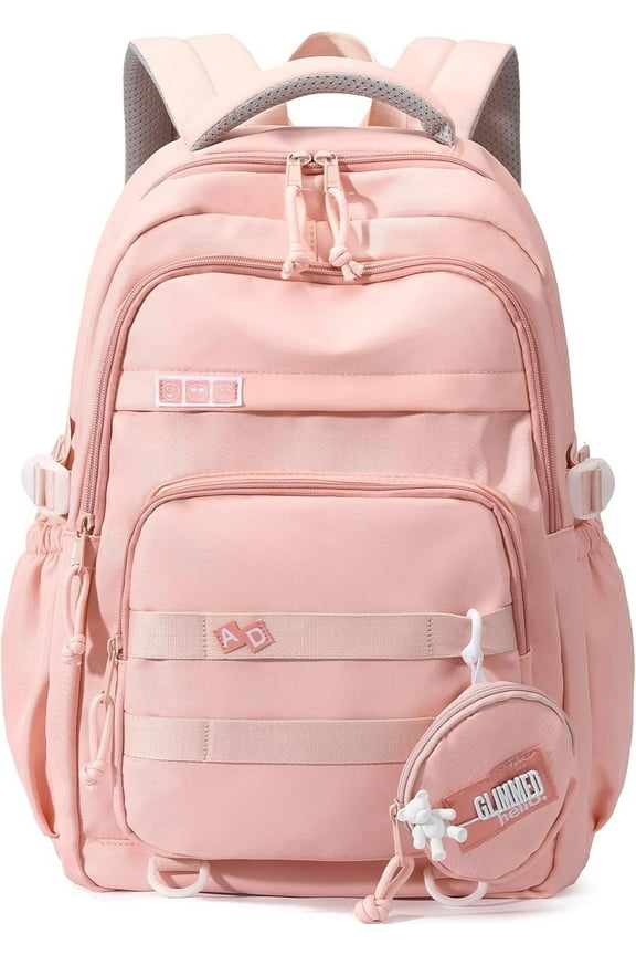Large School Backpack for Girls Boys Lightweight Spacious Kids Bookbag with Multiple Pockets for Middle School College, Pink