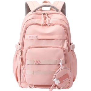 Mochila escolar grande para niños y niñas, ligera, espaciosa, con múltiples bolsillos, para secundaria y universidad, rosa