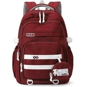 DAKIMOE Large capacity Backpack Aesthetic Student Schoolbag Middle School Backpack, Wine Red