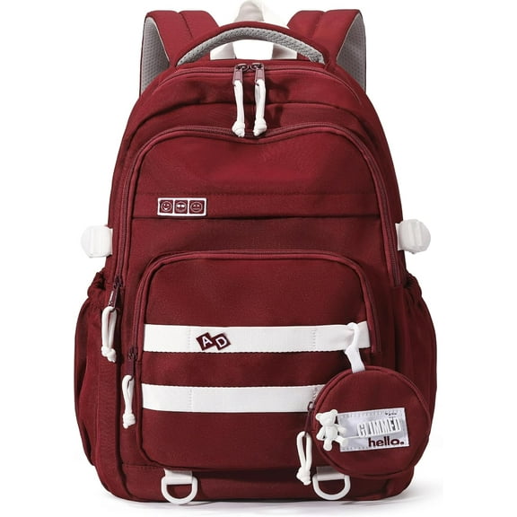 DAKIMOE Large capacity Backpack Aesthetic Student Schoolbag Middle School Backpack, Wine Red