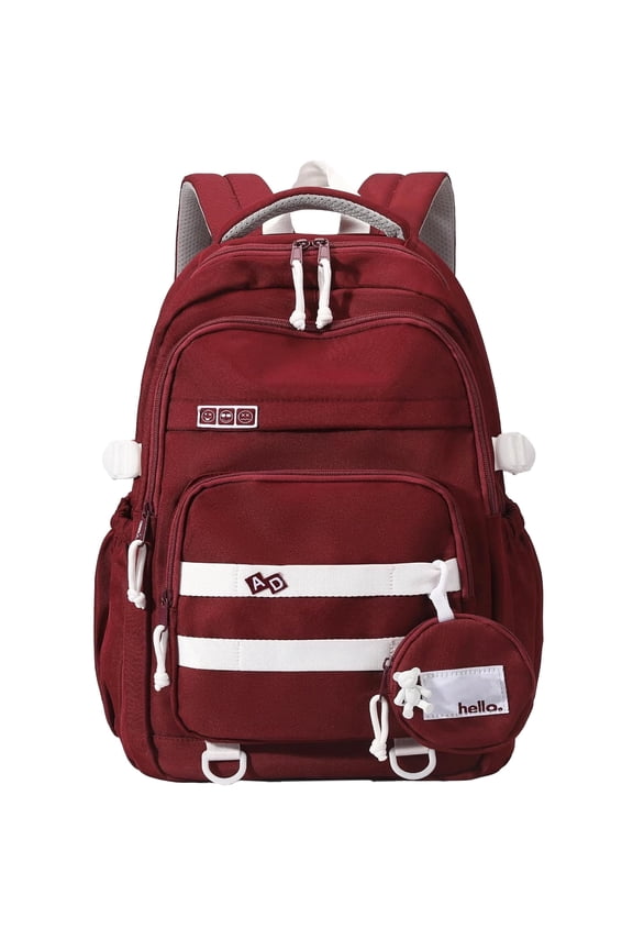 Large School Backpack for Girls Boys Lightweight Spacious Kids Bookbag with Multiple Pockets for Middle School College, Wine Red