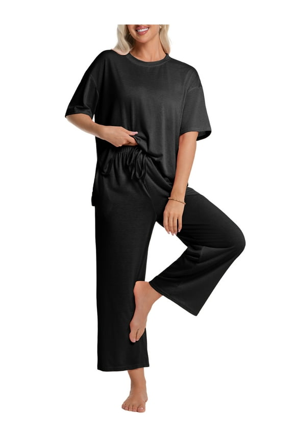 Lounge Sets for Women Short Sleeve Tops and Long Pants Soft Comfy Pajamas Set 2 Piece Loungewear Nightwear Pjs Sleepwear Outfits for Women S-XXL