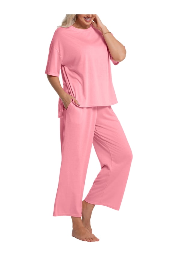 Lounge Sets for Women Short Sleeve Tops and Long Pants Soft Comfy Pajamas Set 2 Piece Loungewear Nightwear Pjs Sleepwear Outfits for Women S-XXL