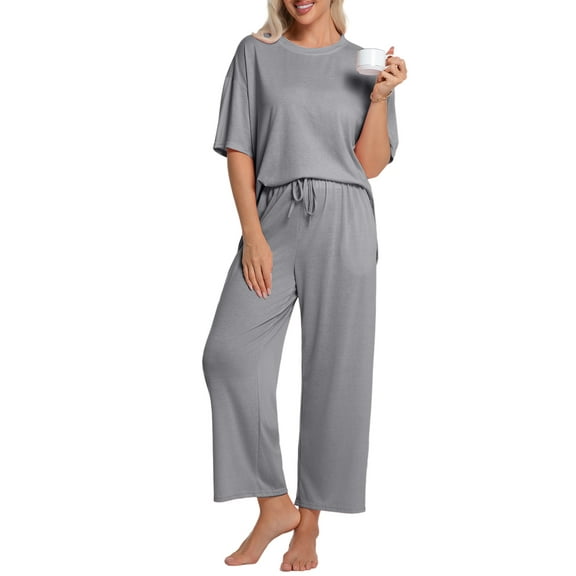DAKIMOE Lounge Sets for Women Short Sleeve Tops and Long Pants Soft Comfy Pajamas Set 2 Piece Loungewear Nightwear Pjs Sleepwear Outfits for Women S-XXL