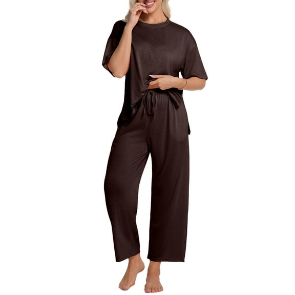 DAKIMOE Lounge Sets for Women Short Sleeve Tops and Long Pants Soft Comfy Pajamas Set 2 Piece Loungewear Nightwear Pjs Sleepwear Outfits for Women S-XXL