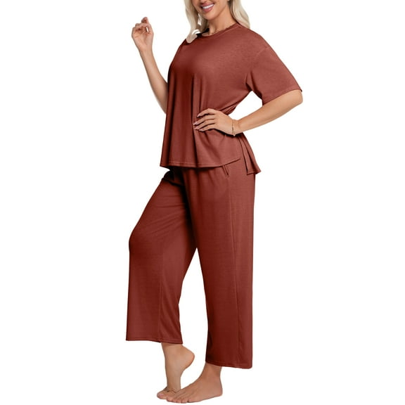 DAKIMOE Lounge Sets for Women Short Sleeve Tops and Long Pants Soft Comfy Pajamas Set 2 Piece Loungewear Nightwear Pjs Sleepwear Outfits for Women S-XXL