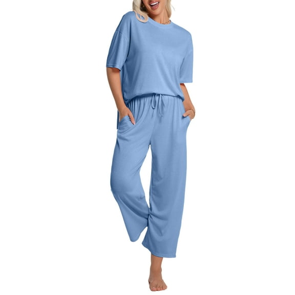 DAKIMOE Lounge Sets for Women Short Sleeve Tops and Long Pants Soft Comfy Pajamas Set 2 Piece Loungewear Nightwear Pjs Sleepwear Outfits for Women S-XXL