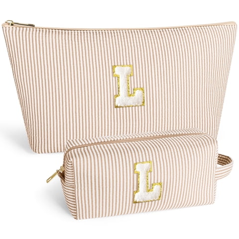 DAKIMOE Makeup Bag Cosmetic Bags Organizer Personalized Initial Travel Essentials Toiletry Bag for Birthday Christmas Girlfriend Teacher Valentines Day Gifts