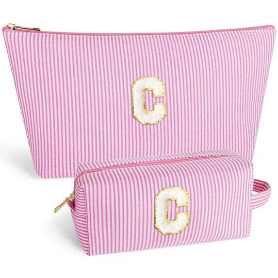 DAKIMOE Makeup Bag Cosmetic Bags Organizer Personalized Initial Travel Essentials Toiletry Bag for Birthday Christmas Girlfriend Teacher Valentines Day Gifts