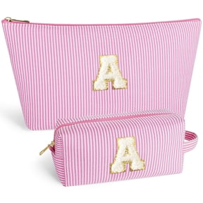 DAKIMOE Makeup Bag Cosmetic Bags Organizer Personalized Initial Travel Essentials Toiletry Bag for Birthday Christmas Girlfriend Teacher Valentines Day Gifts