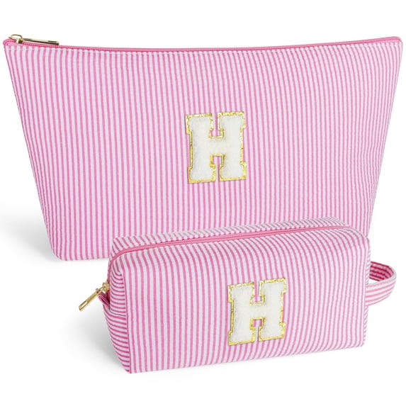 DAKIMOE Makeup Bag Cosmetic Bags Organizer Personalized Initial Travel Essentials Toiletry Bag for Birthday Christmas Girlfriend Teacher Valentines Day Gifts