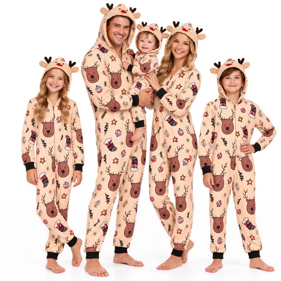 DAKIMOE Matching Family Christmas Onesies, One Piece Holiday Pajamas Set, Festive Long Sleeve Sleepwear for Men Women Kids