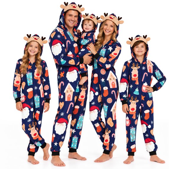 DAKIMOE Matching Family Christmas Onesies, One Piece Holiday Pajamas Set, Festive Long Sleeve Sleepwear for Men Women Kids