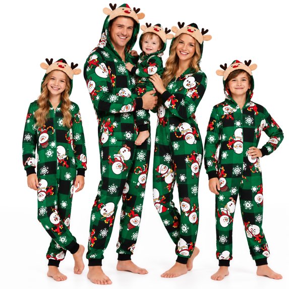 DAKIMOE Matching Family Christmas Onesies, One Piece Holiday Pajamas Set, Festive Long Sleeve Sleepwear for Men Women Kids