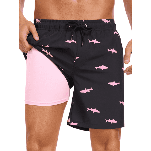 DAKIMOE Mens Swim Trunks with Compression Liner Quick Dry Board Shorts Beach Sports Short for Men Swimming Bathing Suits with Pockets Swimwear Surfing S to XL