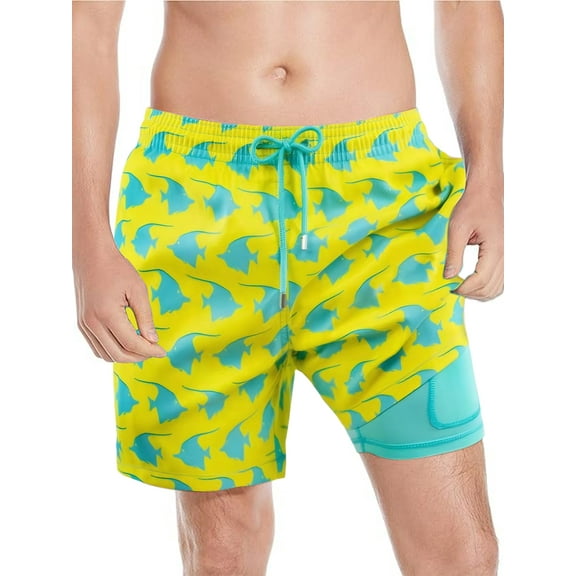 DAKIMOE Men's Swim Trunks with Mesh Lining Quick Dry Sports Shorts Beach Shorts Boardshorts Bathing Suit Swimwear, M