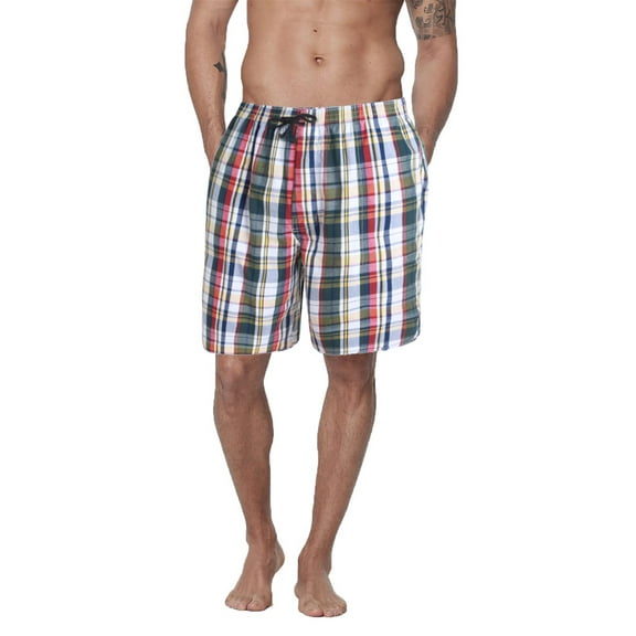 DAKIMOE Mens Sleep Shorts Pajama Shorts Cotton Sleeping Short Pajamas Bottoms for Men Comfy Mens Board Shorts Sleepwear Lounge Bottom, Red and Blue Plaid, S
