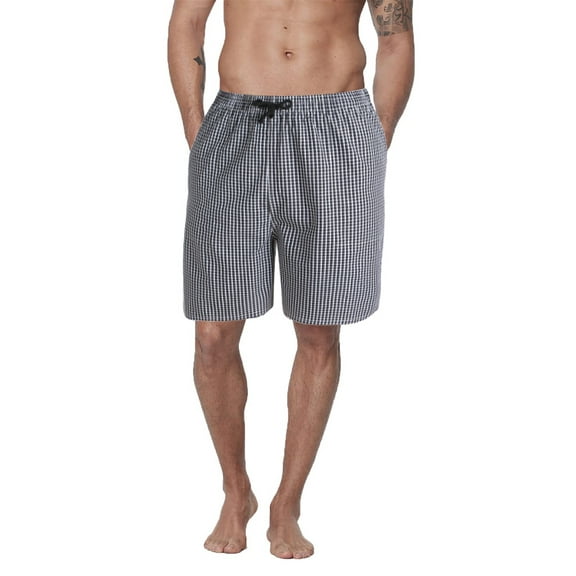 DAKIMOE Mens Sleep Shorts Pajama Shorts Cotton Sleeping Short Pajamas Bottoms for Men Comfy Mens Board Shorts Sleepwear Lounge Bottom, Black Grid, S