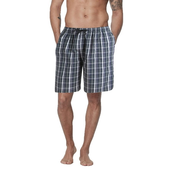 DAKIMOE Mens Sleep Shorts Pajama Shorts Cotton Sleeping Short Pajamas Bottoms for Men Comfy Mens Board Shorts Sleepwear Lounge Bottom, Gray Plaid, XL