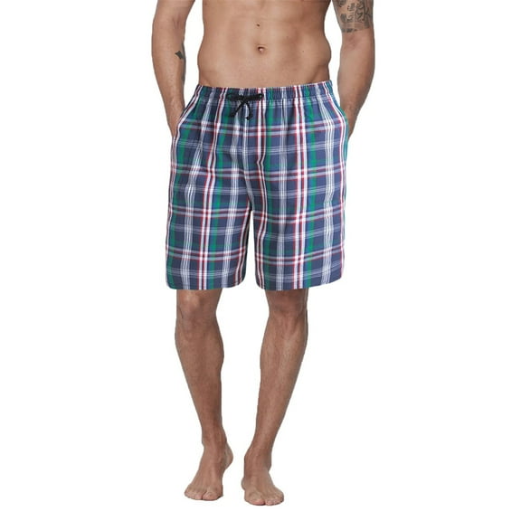 DAKIMOE Mens Sleep Shorts Pajama Shorts Cotton Sleeping Short Pajamas Bottoms for Men Comfy Mens Board Shorts Sleepwear Lounge Bottom, Green Plaid, M