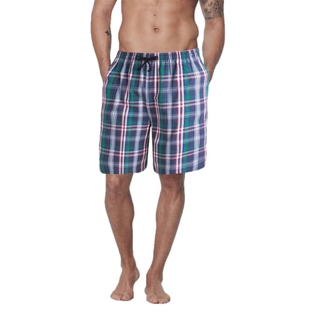 DAKIMOE Mens Sleep Shorts Pajama Shorts Cotton Sleeping Short Pajamas Bottoms for Men Comfy Mens Board Shorts Sleepwear Lounge Bottom, Green Plaid, S