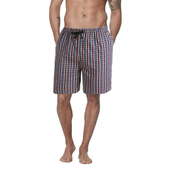 DAKIMOE Mens Sleep Shorts Pajama Shorts Cotton Sleeping Short Pajamas Bottoms for Men Comfy Mens Board Shorts Sleepwear Lounge Bottom, Red Plaid, M