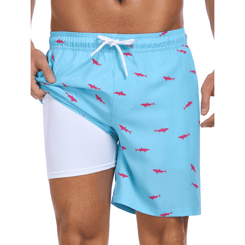 DAKIMOE Mens Swim Trunks with Compression Liner Quick Dry Board Shorts Beach Sports Short for Men Swimming Bathing Suits with Pockets Swimwear Surfing S to XL