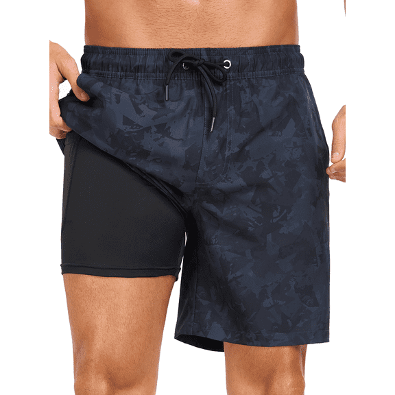 DAKIMOE Mens Swim Trunks with Compression Liner Quick Dry Board Shorts Beach Sports Short for Men Swimming Bathing Suits with Pockets Swimwear Surfing S to XL