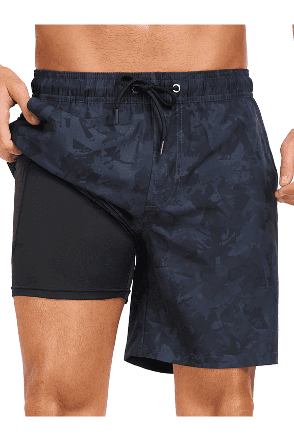 Mens Swim Trunks with Compression Liner Quick Dry Board Shorts Beach Sports Short for Men Swimming Bathing Suits with Pockets Swimwear Surfing S to XL