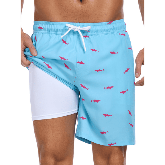 DAKIMOE Mens Swim Trunks with Compression Liner Quick Dry Board Shorts Beach Sports Short for Men Swimming Bathing Suits with Pockets Swimwear Surfing S to XL