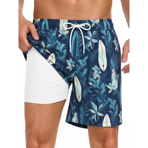 Mens Swim Trunks with Compression Liner Quick Dry Board Shorts Beach Sports Short for Men Swimming Bathing Suits with Pockets Swimwear Surfing S to XL