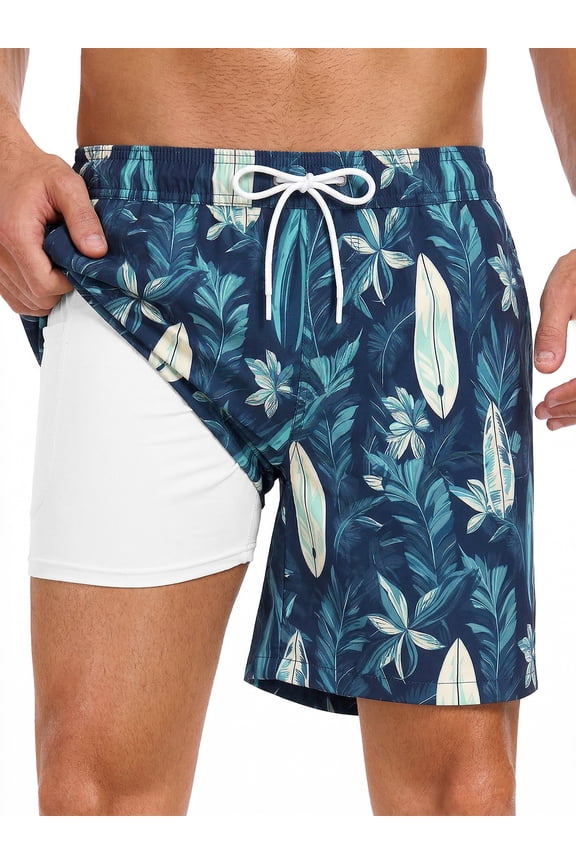 Mens Swim Trunks with Compression Liner Quick Dry Board Shorts Beach Sports Short for Men Swimming Bathing Suits with Pockets Swimwear Surfing S to XL