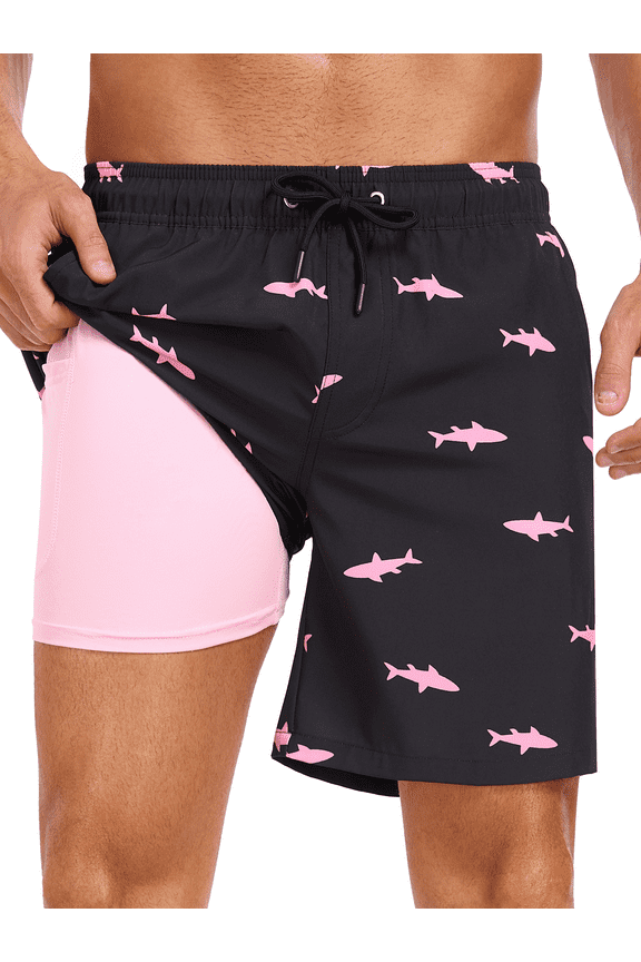 Mens Swim Trunks with Compression Liner Quick Dry Board Shorts Beach Sports Short for Men Swimming Bathing Suits with Pockets Swimwear Surfing S to XL