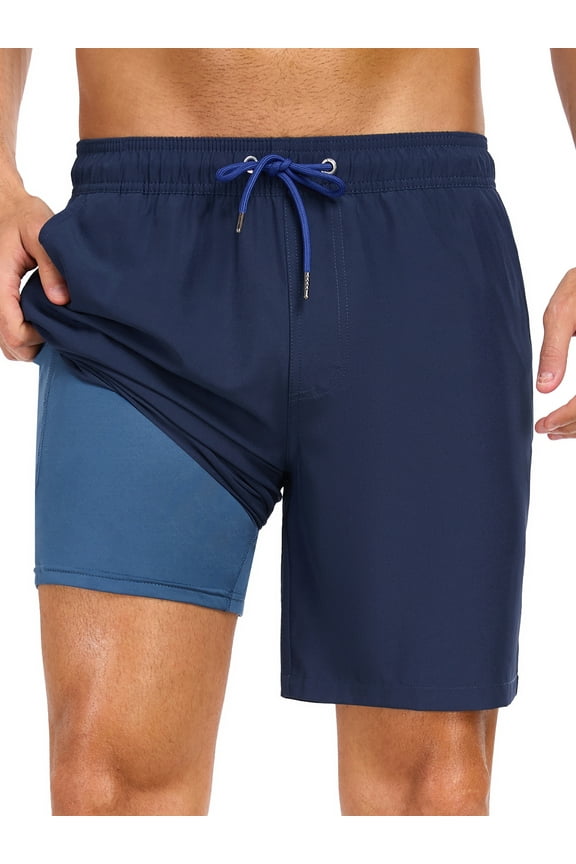 Mens Swim Trunks with Compression Liner Quick Dry Board Shorts Beach Sports Short for Men Swimming Bathing Suits with Pockets Swimwear Surfing S to XL