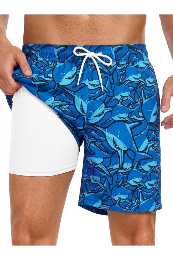 Mens Swim Trunks with Compression Liner Quick Dry Board Shorts Beach Sports Short for Men Swimming Bathing Suits with Pockets Swimwear Surfing S to XL