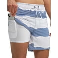 thumbnail image 1 of DAKIMOE Mens Swim Trunks Stretch Water Beach Shorts with Compression Liner 2 in 1 Quick-Dry Swimming Shorts with Zipper Pockets, Blue White Stripes, S, 1 of 8