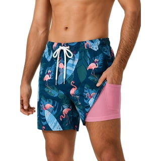 DAKIMOE Mens Swim Trunks 2 in 1 Swim Shorts with Compression Liner Quick Dry Swimsuits Bathing Suits Stretch Swimming Board Shorts Hawaiian Beach Swimwear with Zipper Pockets