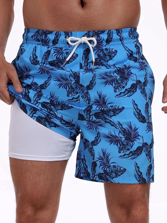 Mens Swim Trunks 2 in 1 Swim Shorts with Compression Liner Quick Dry Swimsuits Bathing Suits Stretch Swimming Board Shorts Beach Swimwear with Zipper Pockets