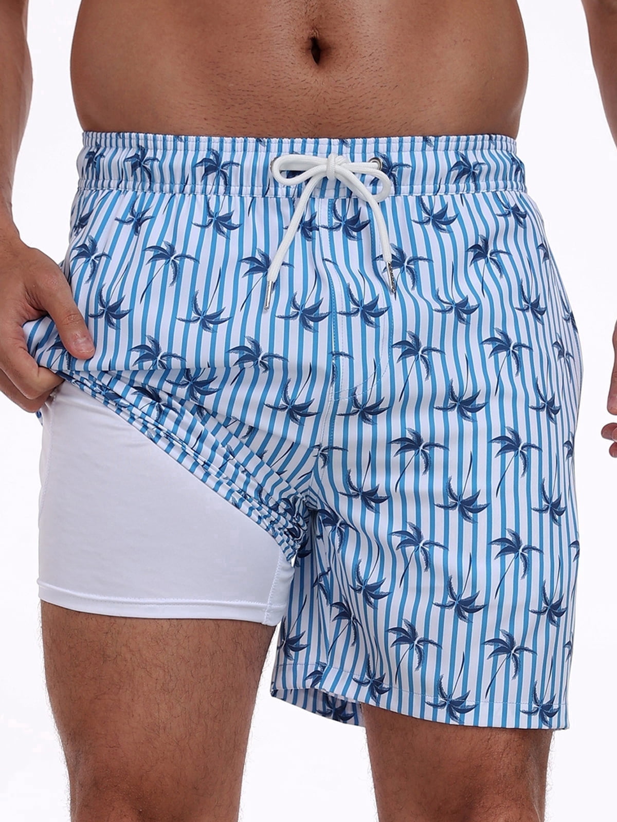 Mens Swim Trunks 2 in 1 Swim Shorts with Compression Liner Quick Dry Swimsuits Bathing Suits Stretch Swimming Board Shorts Beach Swimwear with Zipper Pockets