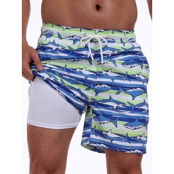 DAKIMOE Mens Swim Trunks 2 in 1 Swim Shorts with Compression Liner Quick Dry Swimsuits Bathing Suits Stretch Swimming Board Shorts Beach Swimwear with Zipper Pockets