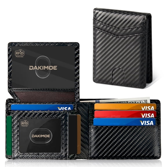 DAKIMOE Wallet for Men Slim RFID Blocking Leather Credit Card Holder Wallet for 14 Cards, Bifold Minimalist Thin Wallet with 2 ID Windows, Front Pocket Carteras Para Hombres, Birthday Gifts for Men