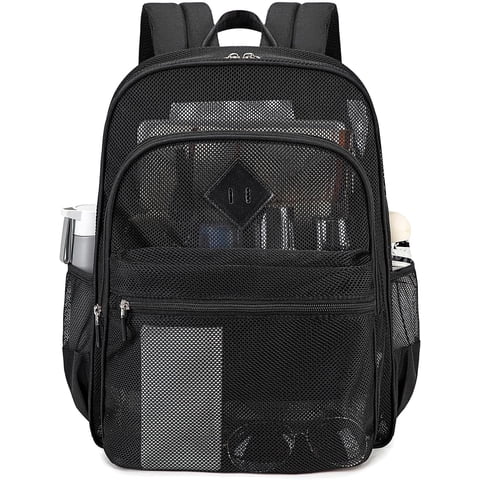 DAKIMOE Mesh Backpack School Backpack Bookbag Heavy Duty See Through Transparent Backpack Stadium Approved Large Capacity with Multiple Compartments Pockets for School Beach Swimming Sports Work
