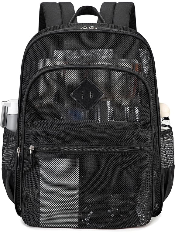 Mesh Backpack School Backpack Bookbag Heavy Duty See Through Transparent Backpack Stadium Approved Large Capacity with Multiple Compartments Pockets for School Beach Swimming Sports Work