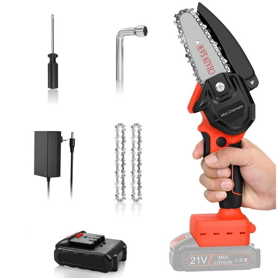 DAKIMOE Mini Chainsaw Cordless Electric Saw 24V 1 Battery Chain Length 4", Orange